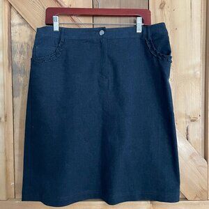Doncaster Denim Look Stretch Pencil Skirt with Ruffles, Size 18